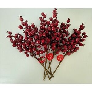 Lot of 6 Ashland Christmas Frosted Red Berry Picks Holiday Tree Wreath Decor New